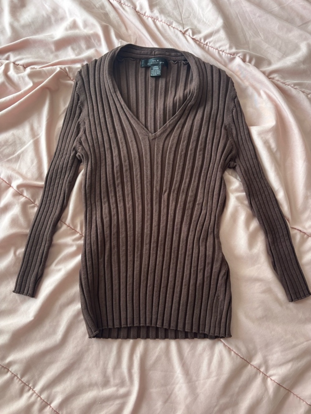 august Brown Ribbed V-Neck Sweater